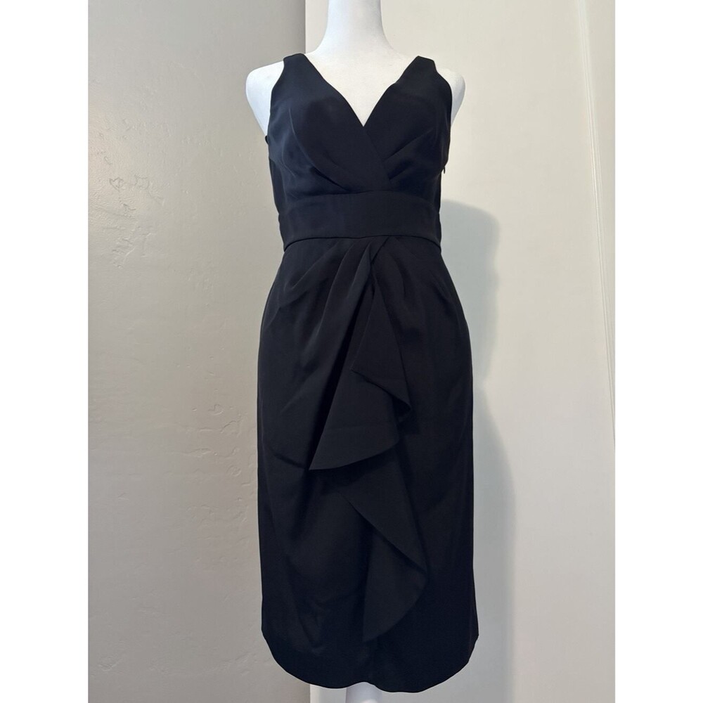 DVF Diane Von Furstenberg Black Stretch Silk Ruched Sheath Dress Size 4 Small